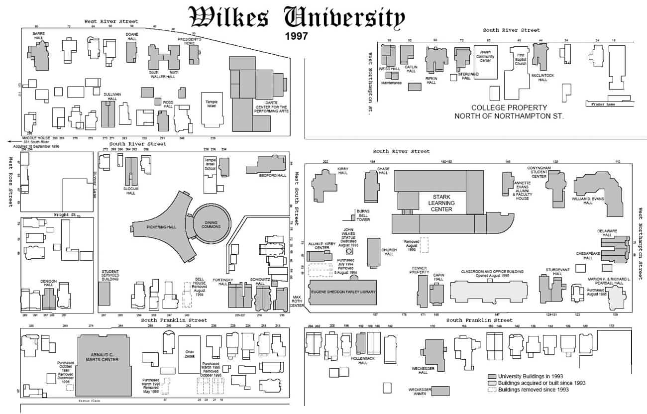 1997 map of Wilkes University campus
